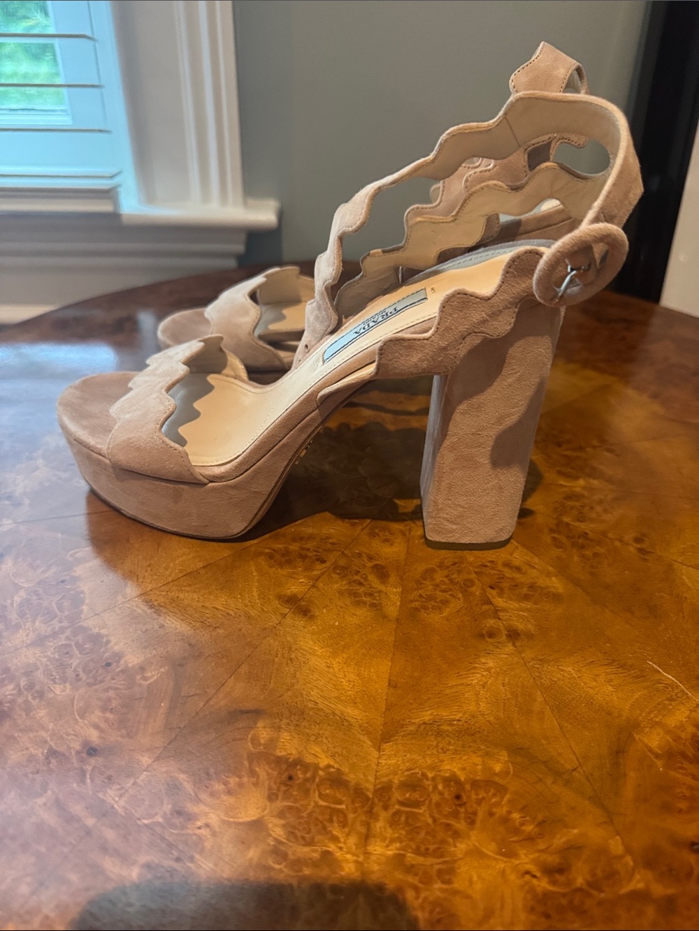 Prada Pink Suede Scalloped Platform Sandals - Picture 5 of 8